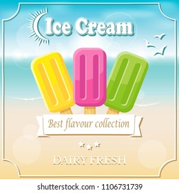 Vintage popsicle poster with a beautiful summer background