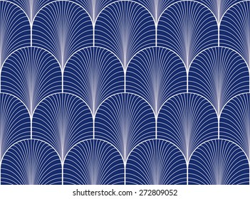 Vintage porcelain indigo blue and white seamless art deco wallpaper pattern vector