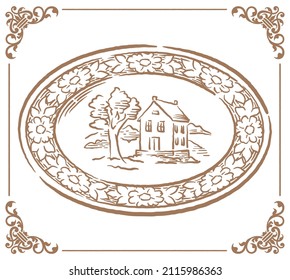 Vintage porcelain plate. Vector illustration.