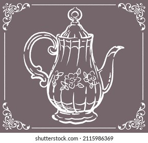 Vintage porcelain teapot. Vector illustration.