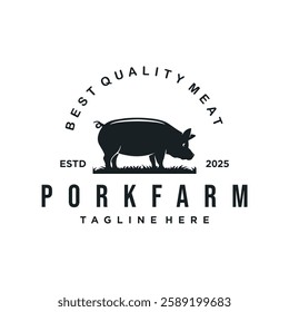 Vintage Pork farm logo design vector