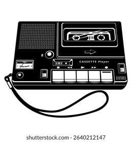 Vintage Portable Audio Cassette Player. Vector silhouette isolated on white.