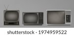 Vintage portable black and white TV receiver. Retro technology concept