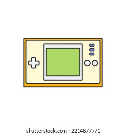 Vintage portable game console icon in color, isolated on white background 