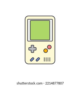 Vintage portable game console icon in color, isolated on white background 