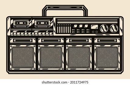 Vintage portable ghetto blaster template in monochrome style isolated vector illustration