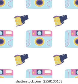 Vintage portable home camera seamless pattern