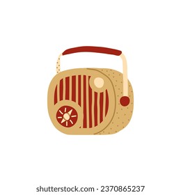 Vintage portable radio receiver in beige and red. . Retro technique that you can take for a walk. Hand-drawn doodle illustration.