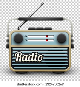 Vintage portable radio receiver, vector illustration on transparent background