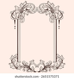 Vintage portrait baroque frame with floral ornament engraving illustration art