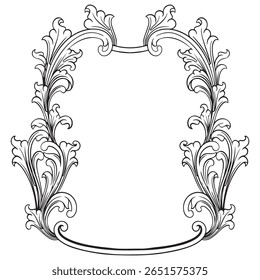 Vintage portrait baroque frame with floral ornament engraving illustration art