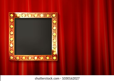 Vintage Portrait Frame On Curtain Wall. Vector Illustration