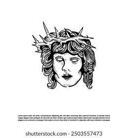 Vintage portrait person head with thorn crown vector illustration