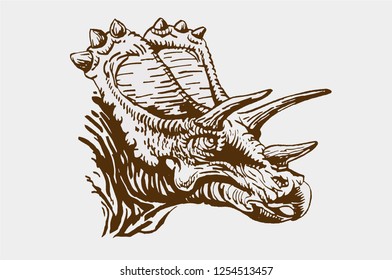 Vintage portrait of triceratops,graphical illustration,retro background