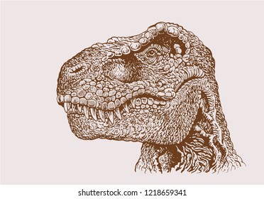 Vintage portrait of tyrannosaurus, vector retro illustration, angry hunter