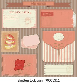 Vintage post set - Retro envelopes and postcards - vector illustration