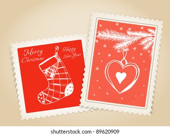 Vintage post stamp. Merry Christmas.