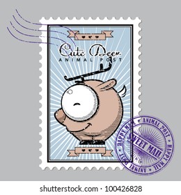 Vintage postage set with cartoon deer.
