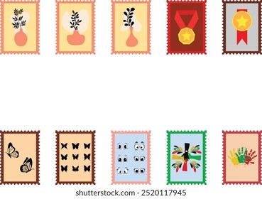 Vintage Postage Stamp Element Set

