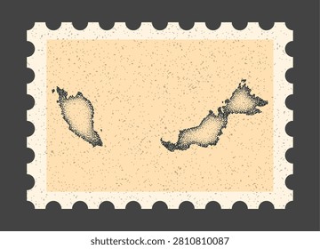 Vintage postage stamp with Malaysia map. Retro dotted stipple vector illustration of country borders on textured paper background illustration backdrop
