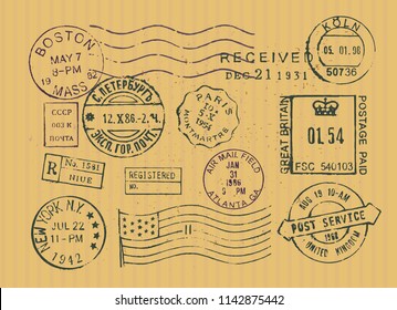 vintage postage stamps collection of vector stamps