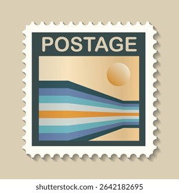 Vintage Postage stamps set. Line perspective geometry sun landscapes, Retro old Sketch. Gradient Postcard. Engraved retro mark, frames collection for print banner, poster and logo.