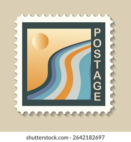 Vintage Postage stamps set. Line perspective geometry sun landscapes, Retro old Sketch. Gradient Postcard. Engraved retro mark, frames collection for print banner, poster and logo.