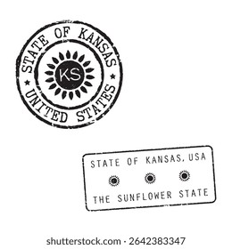Vintage Postal Rubber Stamps - STATE OF KANSAS, UNITED STATES with ZIP code, KS abbreviation - retro mail seals for envelopes, greeting cards, passports, parcels