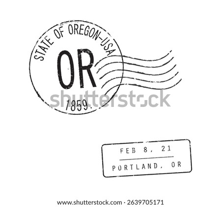 Vintage Postal Rubber Stamps - STATE OF OREGON, PORTLAND, USA with ZIP code, OR abbreviation, and date - retro mail seals for envelopes, greeting cards, passports, parcels