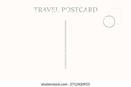 Vintage Postcard Back Template. Retro travel correspondence illustration with a faded text, stamp, and postmark.