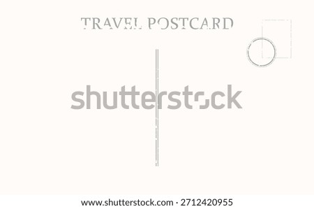 Vintage Postcard Back Template. Retro travel correspondence illustration with a faded text, stamp, and postmark.