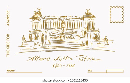 Vintage postcard background. Altar of the Fatherland 1925 (Altare della Patria). Piazza Venezia. Vittorio Emanuele II in Rome, Italy.