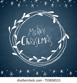 vintage postcard, background with hand written typography and hand drawn wreath.