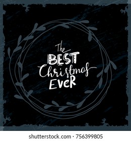vintage postcard, background with hand written typography and hand drawn wreath.