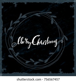 vintage postcard, background with hand written typography and hand drawn wreath.