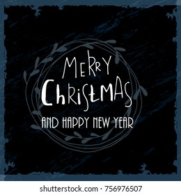 vintage postcard, background with hand written typography and hand drawn wreath.