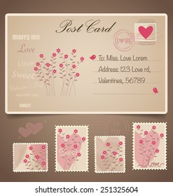 Antecedentes de tarjetas postales antiguas y sellos postales - para el diseño de tarjetas de boda, diseño de tarjetas de invitación, diseño de tarjetas de felicitación, diseño de álbumes