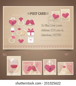 Vintage postcard background and Postage Stamps - for wedding card design, invitation card design, congratulation card design, scrapbook design