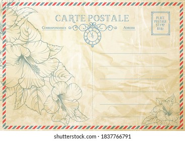 Vintage postcard background template. Vector illustration.
