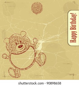 vintage postcard with a bear on grunge background