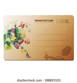 Vintage postcard with beautiful flowers. Vector illustration