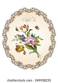 Vintage postcard with beautiful flowers. Vector illustration.
