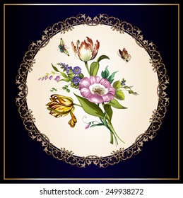 Vintage postcard with beautiful flowers. Vector illustration.
