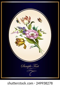 Vintage postcard with beautiful flowers. Vector illustration.