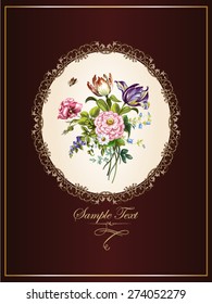 Vintage postcard with beautiful flowers. Vector illustration.