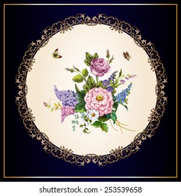 Vintage postcard with beautiful flowers.Vector illustration.