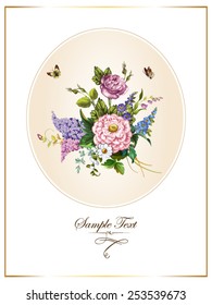 Vintage postcard with beautiful flowers.Vector illustration.