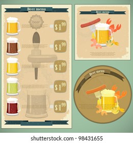 Vintage postcard, cover menu - Beer, beer snack - Retro style  - vector illustration