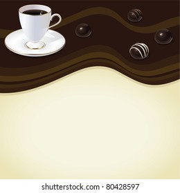Vintage postcard with cup of coffee and chocolate