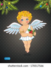 Vintage postcard with cute cupid